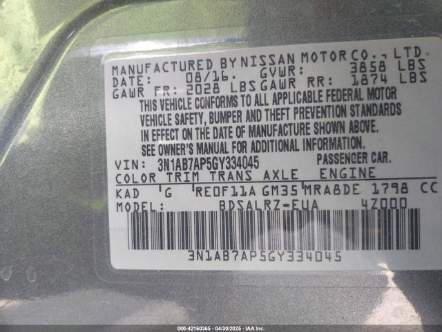 3N1AB7AP5GY334045 Nissan 2016