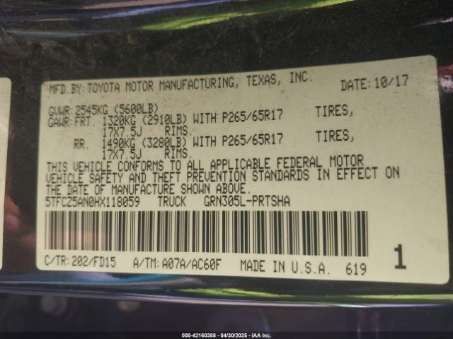 5TFCZ5AN0HX118059 Toyota Tacoma Trd Sport