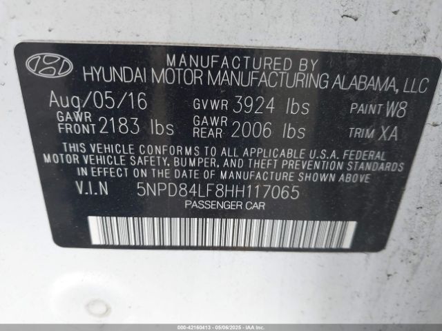 5NPD84LF8HH117065 Hyundai ELANTRA SE