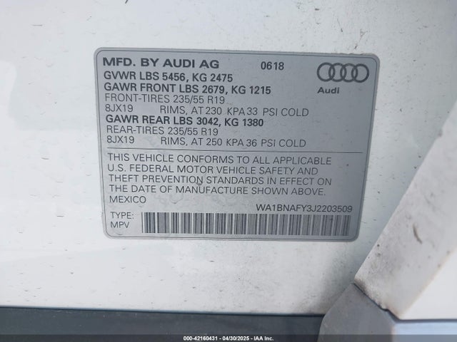 WA1BNAFY3J2203509 Audi Q5 2.0t Premium/2.0t Tech Premium