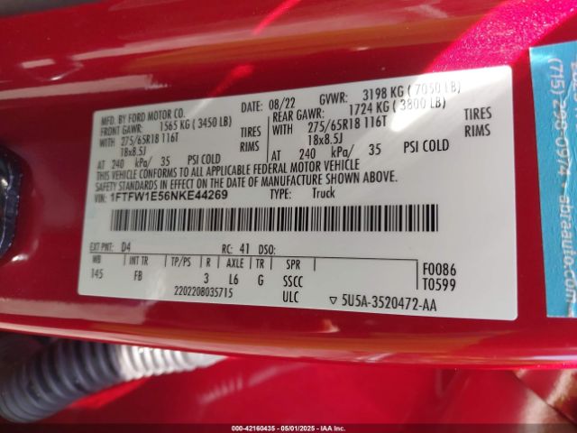 1FTFW1E56NKE44269 Ford F-150 Xlt