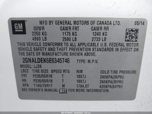 2GNALDEK6E6345746 Chevrolet Equinox Ltz