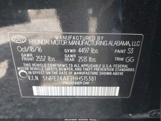 5NPE24AF2HH515381 Hyundai SONATA SE