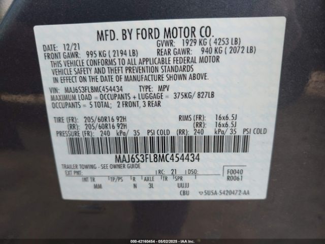 MAJ6S3FL8MC454434 Ford ECOSPORT S