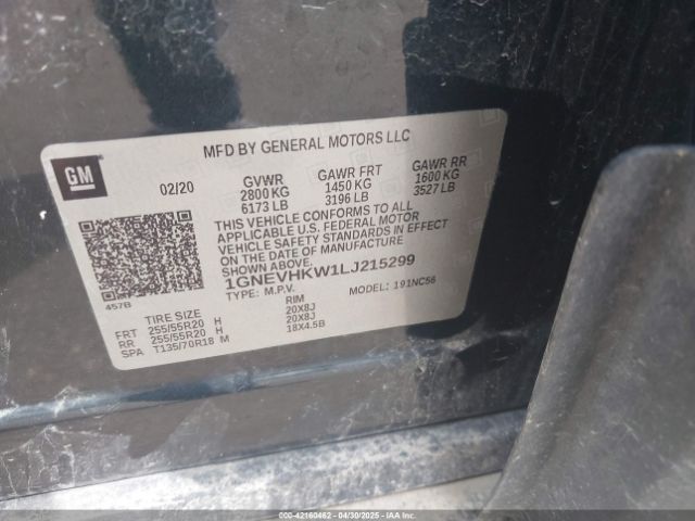 1GNEVHKW1LJ215299 Chevrolet lfy - spark ignited direct injection, atss, gen 1