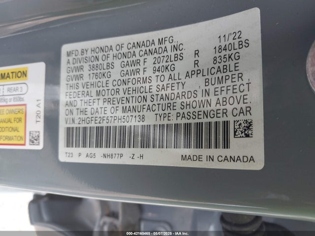 Honda Civic Sport 2023 2HGFE2F57PH507138 Image 9