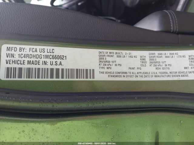 1C4RDHDG1MC660621 Dodge Durango Gt Plus Rwd