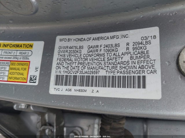 1HGCV2F35JA029597 Honda Accord Sport 2.0t