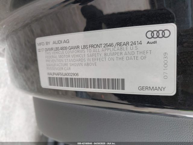 WAUP4AF56JA002906 Audi S5 3.0t Premium Plus