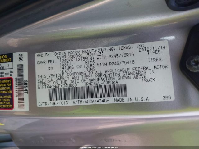 5TFTX4GN6FX040889 Toyota Tacoma Prerunner
