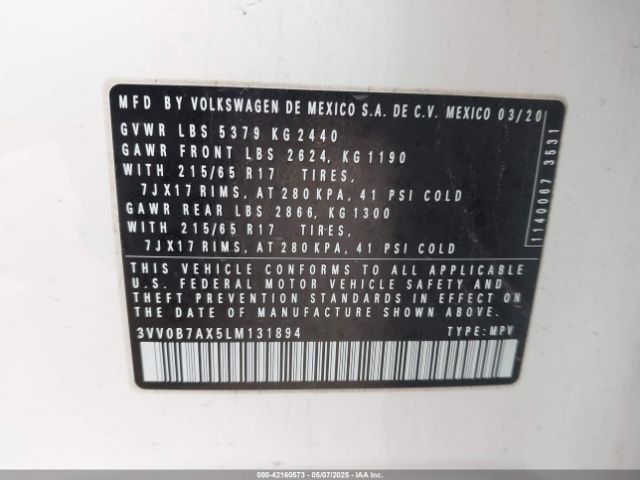 3VV0B7AX5LM131894 Volkswagen Tiguan 2.0t S