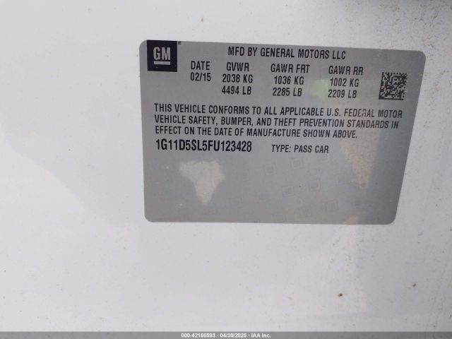 1G11D5SL5FU123428 Chevrolet MALIBU 2LT