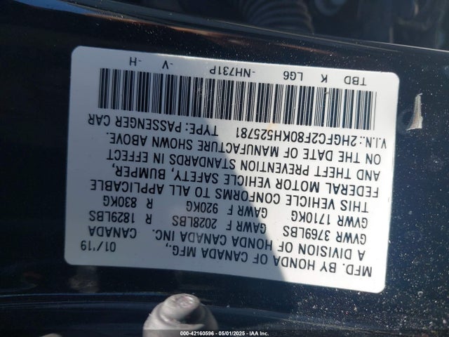 Honda k20c2 2019 2HGFC2F80KH525781 Image 9