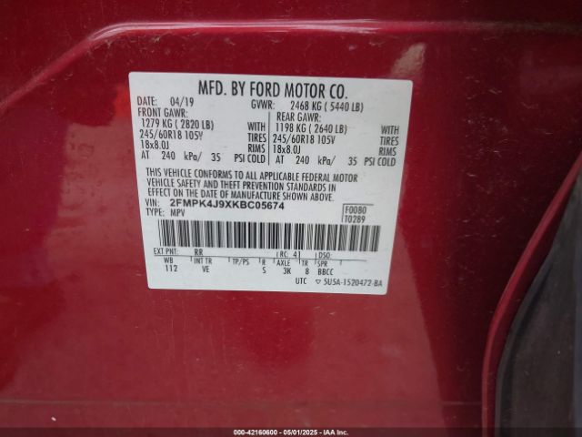 2FMPK4J9XKBC05674 Ford EDGE SEL