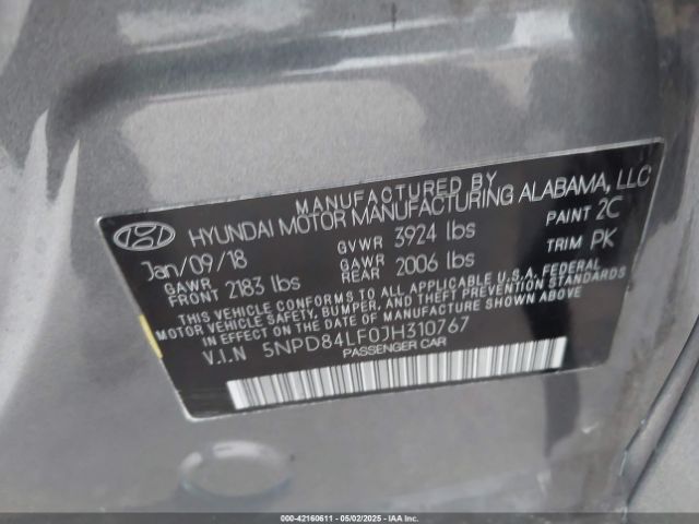 5NPD84LF0JH310767 Hyundai ELANTRA SEL