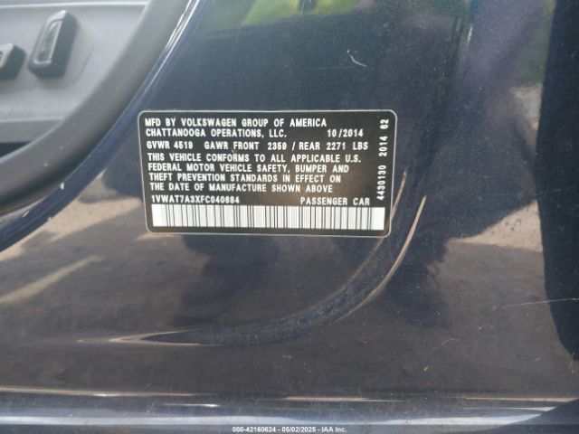 1VWAT7A3XFC040684 Volkswagen Passat 1.8t Wolfsburg Edition