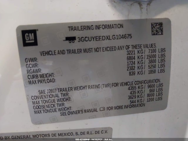 3GCUYEEDXLG104675 Chevrolet Silverado 1500 4wd  Standard Bed Rst