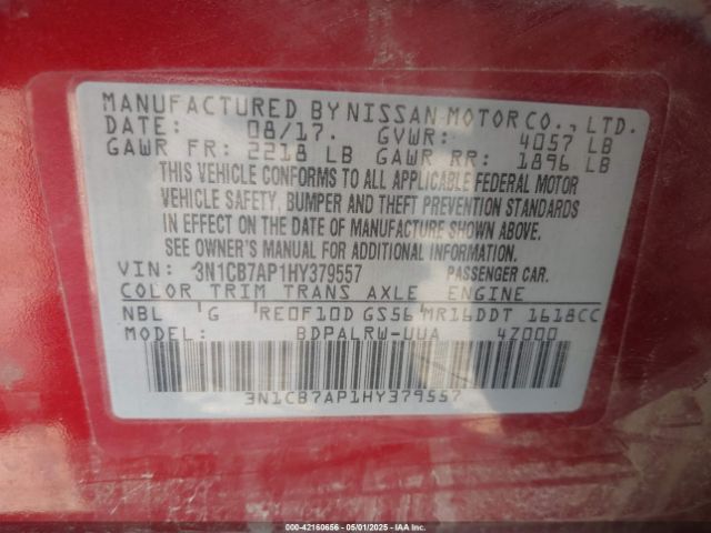 3N1CB7AP1HY379557 Nissan 2017