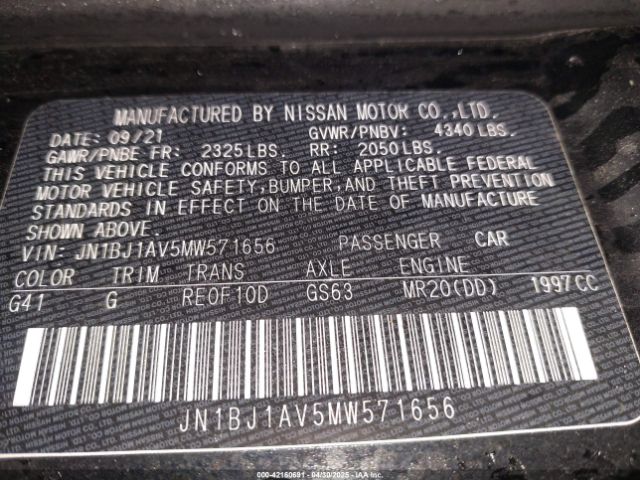 JN1BJ1AV5MW571656 Nissan Rogue Sport S Fwd Xtronic Cvt