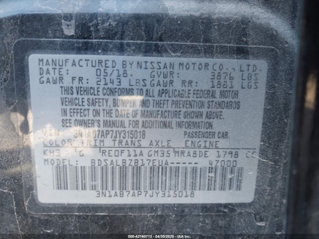 3N1AB7AP7JY315018 Nissan SENTRA S
