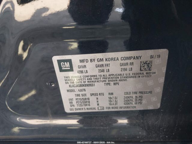 KL4CJASB0KB909551 Buick Encore Fwd Preferred