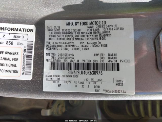 3LN6L2LU4GR630976 Lincoln MKZ HYBRID