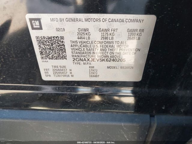 2019 CHEVROLET EQUINOX 2GNAXJEV5K6240205 Photo 8