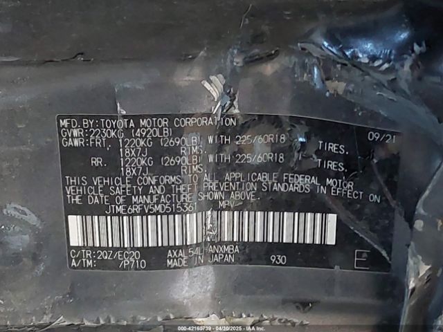 JTME6RFV5MD515361 Toyota Rav4 Hybrid Xse