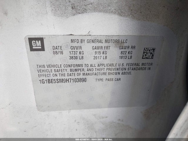 1G1BE5SM9H7103890 Chevrolet le2 -di: direct injection, vvt: variable valve timing, gen, alum