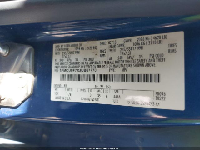 2018 FORD ESCAPE 1FMCU0F7XJUB67770 Photo 8