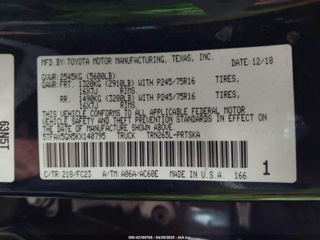 5TFAX5GN5KX140795 Toyota Tacoma Sr5
