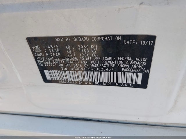 4S3BNAF66J3020457 Subaru Legacy 2.5i Premium