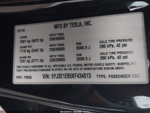 2019 TESLA MODEL 3 5YJ3E1EB5KF434613 Photo 8