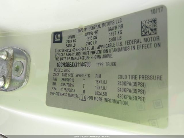 1GCHSBEAXJ1144788 Chevrolet Colorado Wt