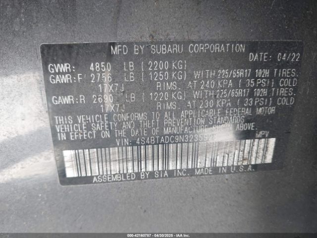 4S4BTADC9N3235928 Subaru Outback Premium