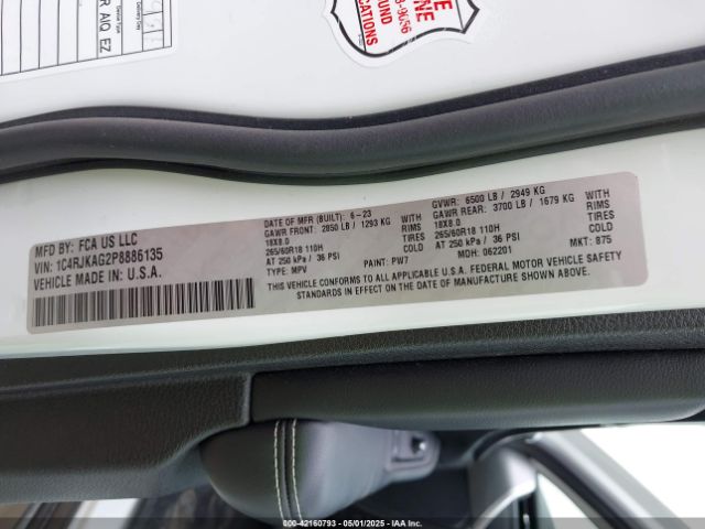 1C4RJKAG2P8886135 Jeep Grand Cherokee L Laredo 4x4