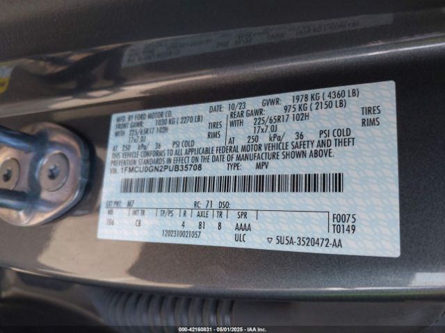 1FMCU0GN2PUB35708 Ford dragon gtdi