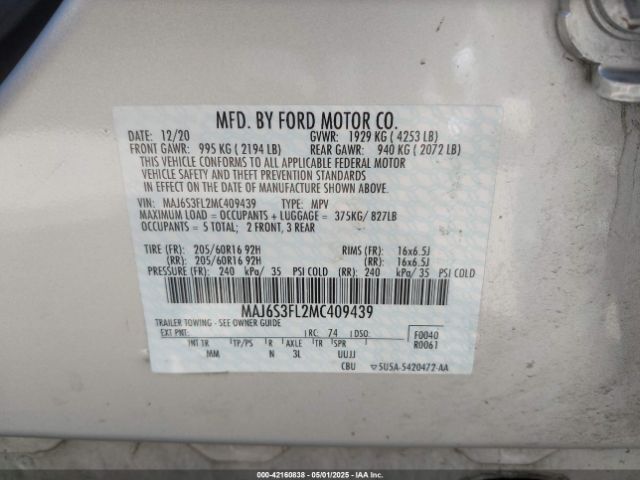 MAJ6S3FL2MC409439 Ford ECOSPORT S