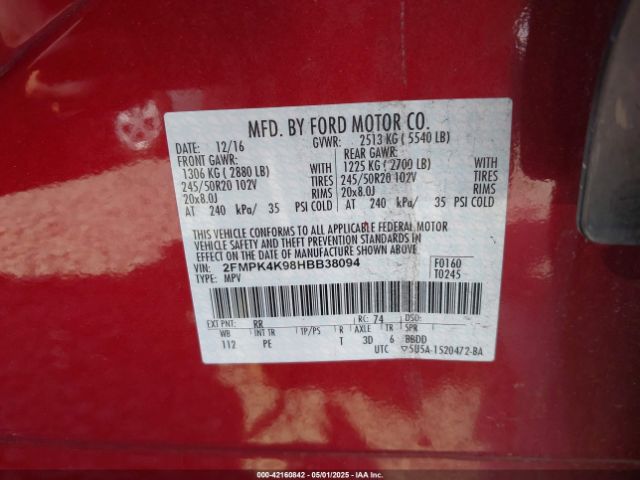 2FMPK4K98HBB38094 Ford Edge Titanium