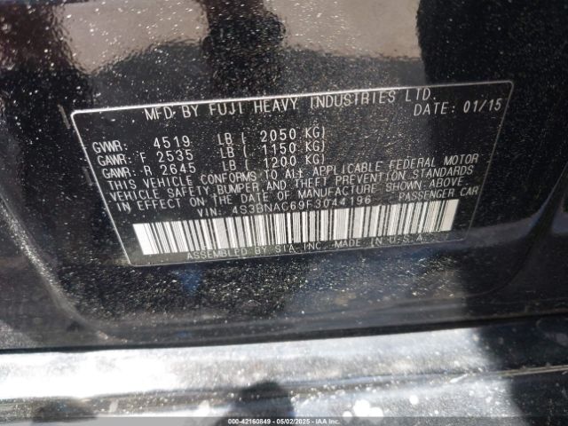 4S3BNAC69F3044196 Subaru 2.5l u5