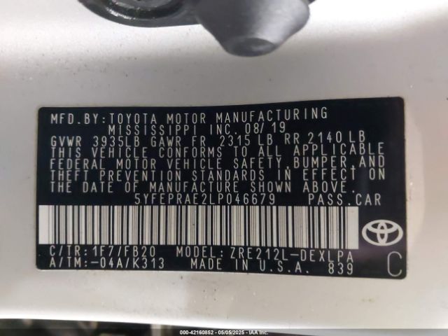 5YFEPRAE2LP046679 Toyota COROLLA LE