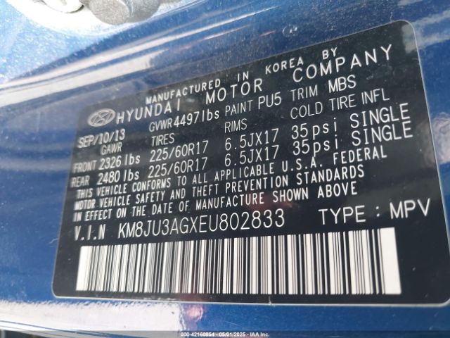 KM8JU3AGXEU802833 Hyundai TUCSON SE