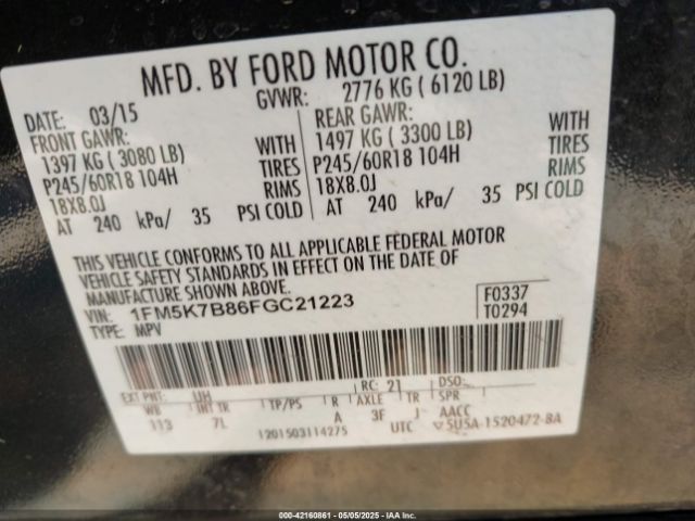 1FM5K7B86FGC21223 Ford Explorer