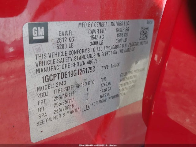 1GCPTDE19G1261758 Chevrolet Colorado Z71