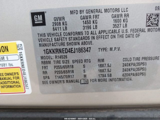 1GKKRNED4EJ186347 GMC Acadia Sle-1