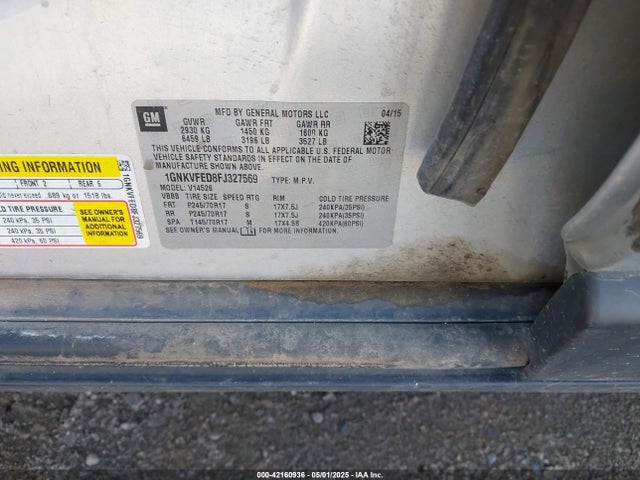 Chevrolet llt 2015 1GNKVFED8FJ327569 Image 9