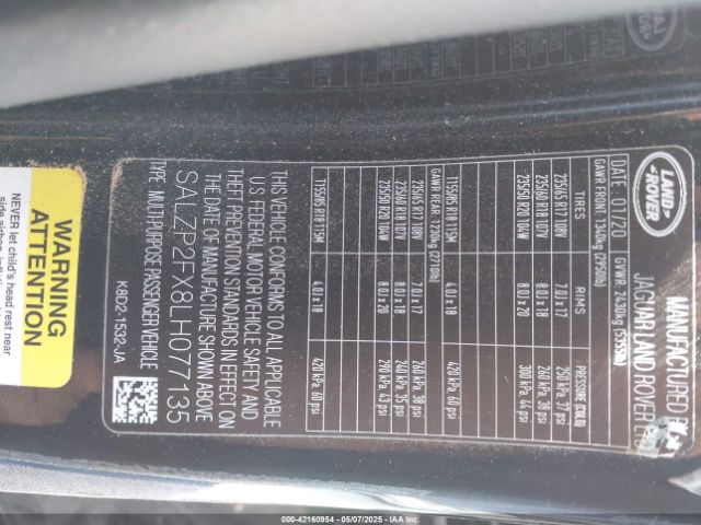 2020 LAND ROVER RANGE ROVER EVOQUE SALZP2FX8LH077135 Photo 8