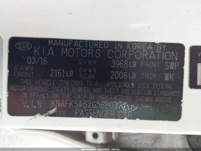 KNAFK5A82G5620977 KIA FORTE LX