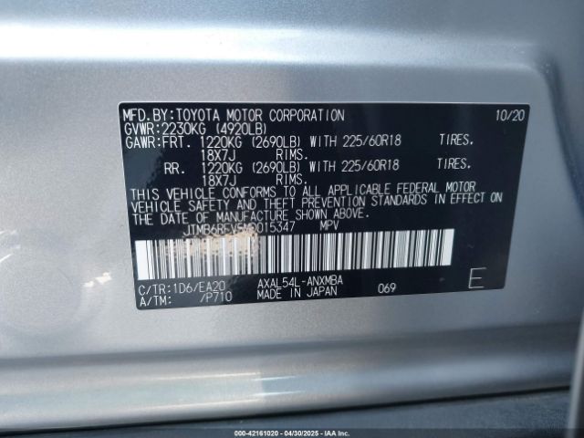 JTMB6RFV5MD015347 Toyota Rav4 Hybrid Xle Premium