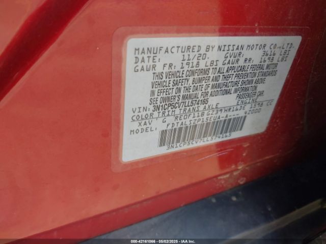 3N1CP5CV7LL574165 Nissan Kicks Sv Xtronic Cvt